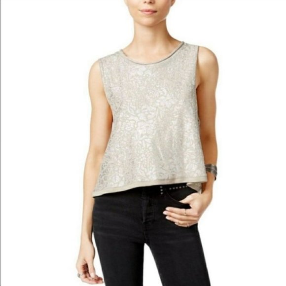 FREE PEOPLE • pewter & silver crop top button back - Picture 1 of 9